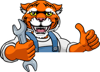 Tiger Plumber Or Mechanic Holding Spanner