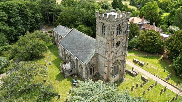 High-angle shot of St. Andrews Church in Bainton, Yorkshire England