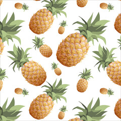 Seamless pattern with realistic pineapples on white background