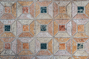 Abstract ceramic background. Italian traditional patterns on tiles, handmade craft painting -...