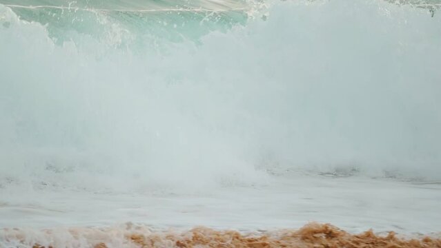 Slow Motion shot of rolling waves on Makena Beach in Maui, Hawaii