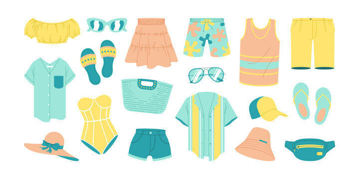 Fashion summer clothes vector illustrations set and female apparel