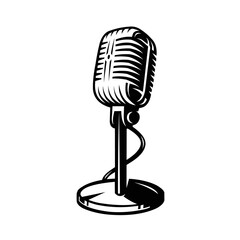 Retro microphone silhouette isolated on a white background. Classic microphone vector illustration