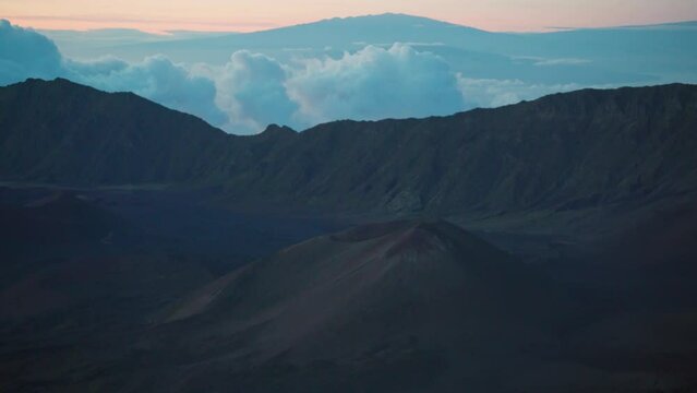Telephoto view of a crater at the Haleakala Sunrise in Maui, Hawaii
