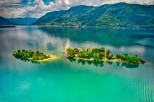 Aerial view of the Isole di Brissago in Ticino, Switzerland