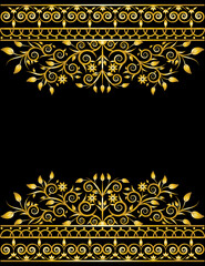 couple Golden floral ornament frames on black background color