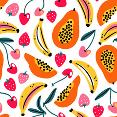 Summer fruit plate, vector pattern