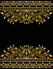 couple Golden floral ornament frames on black background color