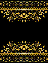 couple Golden floral ornament frames on black background color