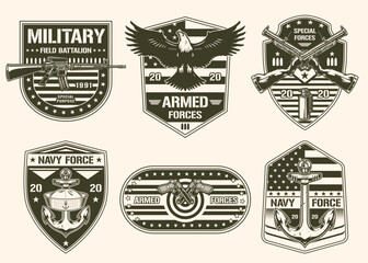 Military set monochrome sticker vintage