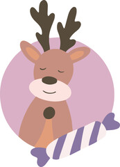 Christmas composition highlighted on a white background. A symbol of winter holidays. Cute baby sticker. New Year's deer. Vector illustration.