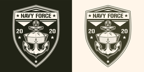 Naklejka premium NAVY force emblem monochrome vintage
