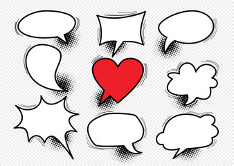  set comic speech bubbles with style pop art. Comic dialog empty cloud, space text.