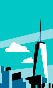 Downtown New York City skyline poster illustration with copy space. 