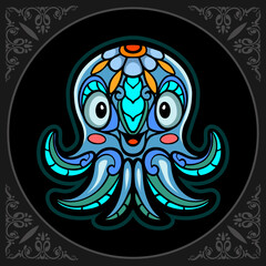 Colorful Kraken octopus zentangle arts isolated on black background.