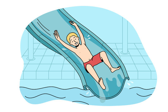 boy sliding down water slide, pool setting clip art preview