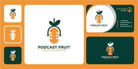 podcast logo design with fruit and microphone