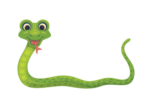 Smiling snake friendly childish character flat vector illustration isolated.