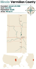 Large and detailed map of Vermilion county in Illinois, USA.
