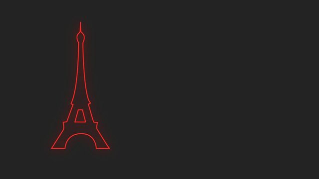 Animation or motion graphic Red neon line drawing the outline of the Eiffel Tower on a dark background copy space for text