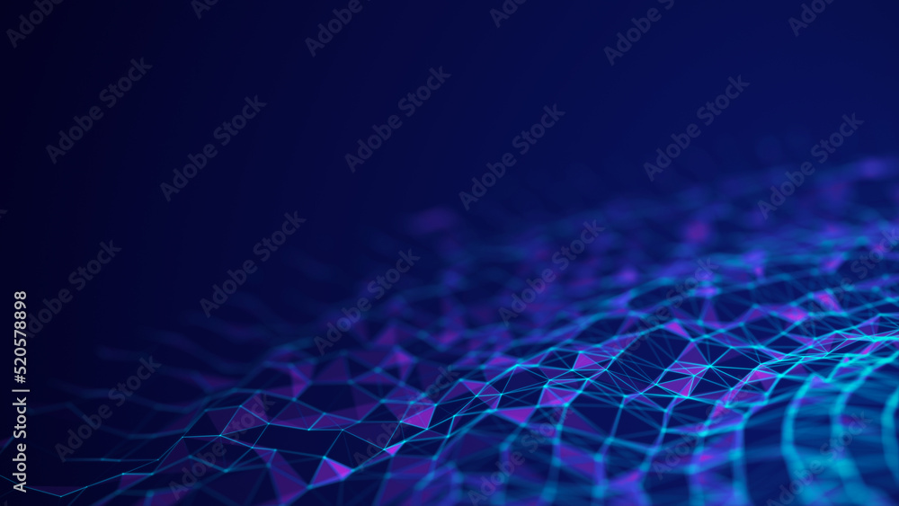 Poster futuristic glowing wave. the concept of big data. network connection. cybernetics. abstract dark bac
