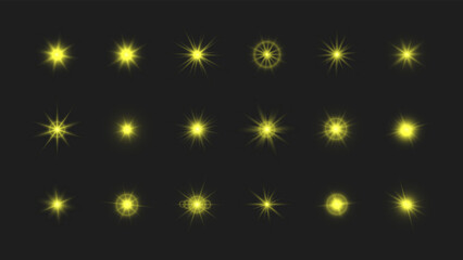 Big set of yellow sparkling stars