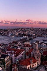 Naklejka premium Istanbul city of sunset citycape is beautiful scenery of summer with lifestyle travel, tourism and vacation in Istanbul town buildings .Turkey.