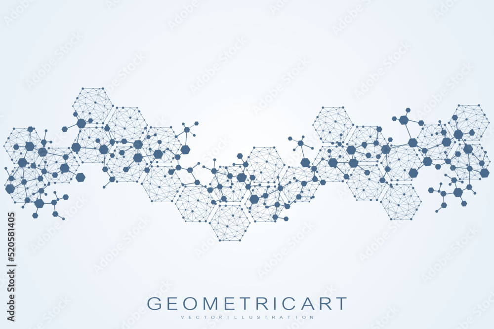 Poster geometric abstract background with connected line and dots. structure molecule and communication. bi