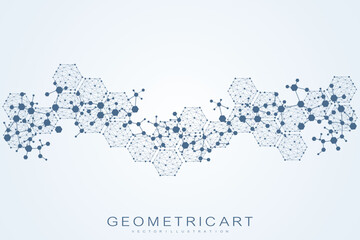 Geometric abstract background with connected line and dots. Structure molecule and communication. Big Data Visualization. Medical, technology, science background. Vector illustration.