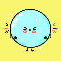 Cute angry soap bubble character. Vector hand drawn cartoon kawaii character illustration icon. Isolated on yellow background. Sad soap bubble character concept