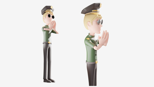 National army Stylish character 3D rendering collection set