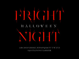 Vector of stylized horror alphabet design with uppercase, numbers and symbols