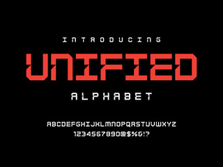 Future tech alphabet design with uppercase, numbers and symbol