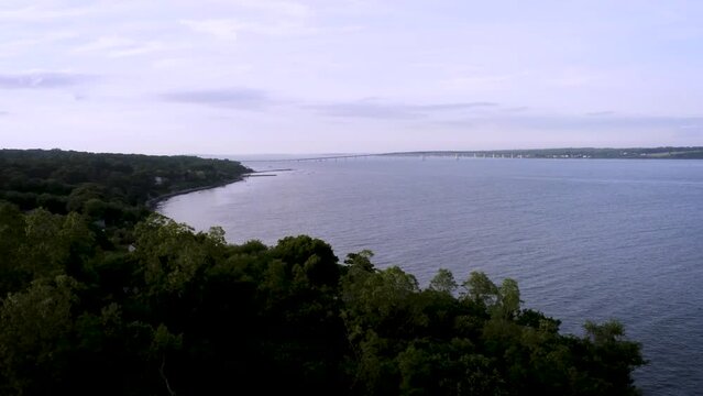 Aerial shot from Narragansett, RI looking at Jamestown Newport Aquidneck island