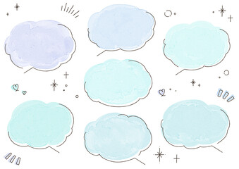 水彩のふわふわ吹き出し　青色Ver