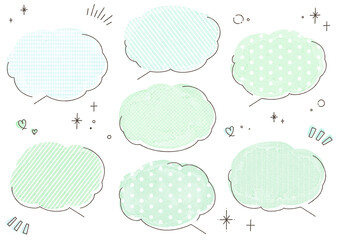 水彩のふわふわかわいい柄吹き出し　緑色Ver