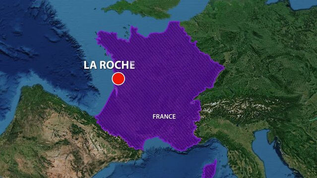 Designation of the borders of France on the map and the mark of the location of the city of La Rochelle