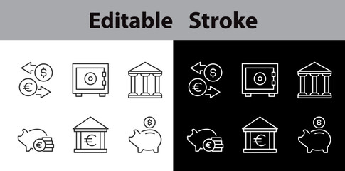 simple set of Linear Icons about Business finance, piggy bank, Bank account, Bank and much more, Editable Stroke, Perfect Icons