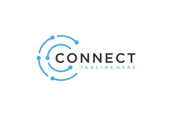 Initial Letter C with Dot Circle Connected as Network Logo Vector design template