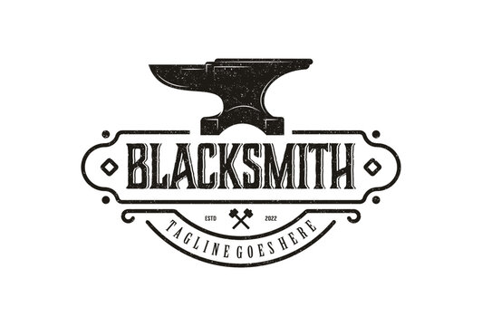 Blacksmith Iron Anvil Foundry vintage retro logo design