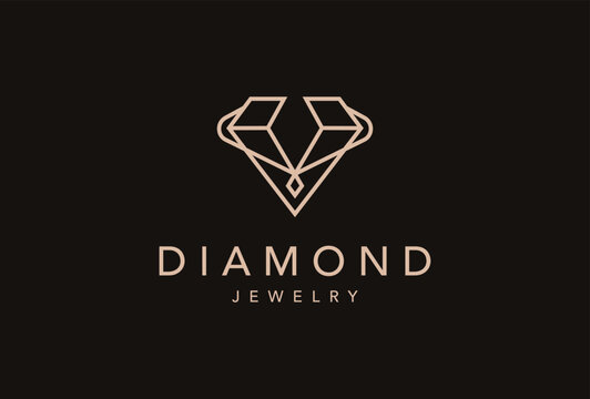 jewelry logo with diamond line art style icon design template.