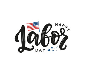 Happy Labor Day Typography sign decorated by usa flag and stars. Labor day lettering vector concept