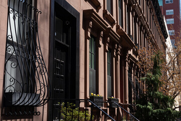 Row of Colorful Old Brownstone Homes on the Upper East Side of New York City