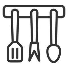 Cutlery set on a horizontal stand - icon, illustration on white background, outline style