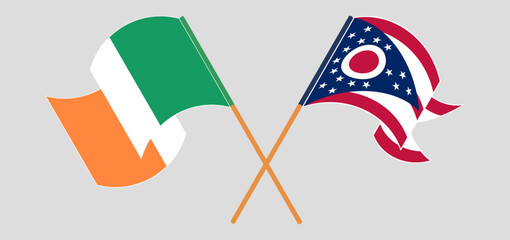 Crossed and waving flags of Ireland and the State of Ohio