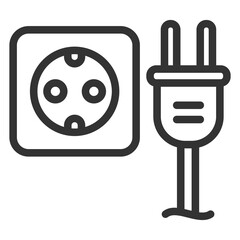 Electrical socket and plug with wire - icon, illustration on white background, outline style