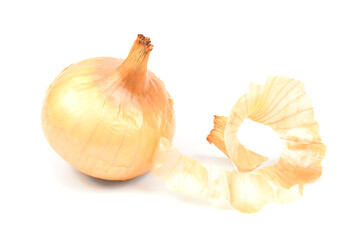 Yellow onion bulbs  on white background.