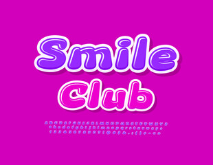 Vector funny emblem Smile Club. Bright playful Font. Childish set of Alphabet Letters, Numbers and Symbols
