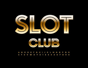 Vector premium Sign Slot Club. Trendy luxury Font. Chic Golden Alphabet Letters and Numbers set. 