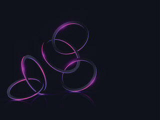 3D Neon Lighting Circular Frames With Reflection On Dark Colour Background.